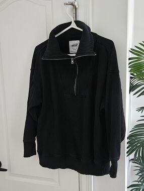 Aerie Black Half-Zip Pullover Sweatshirt